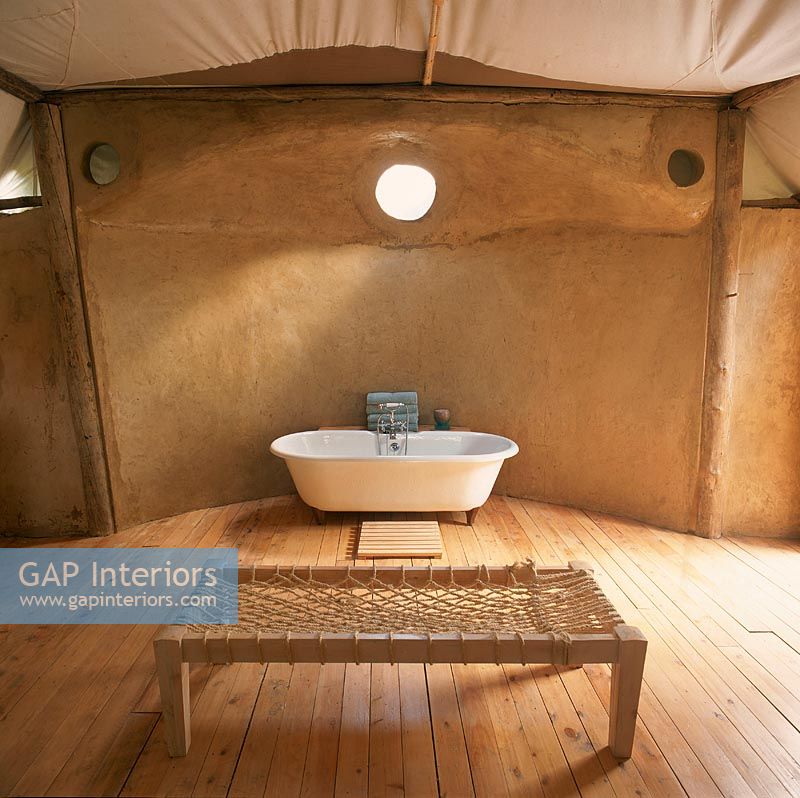 Spacious safari tent bathroom