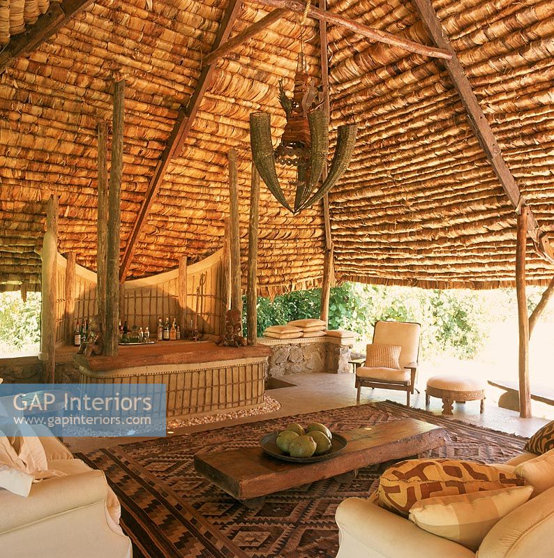 Living room with Thatched roof