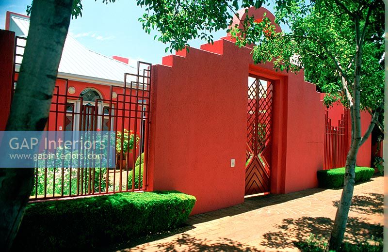 Red painted front wall