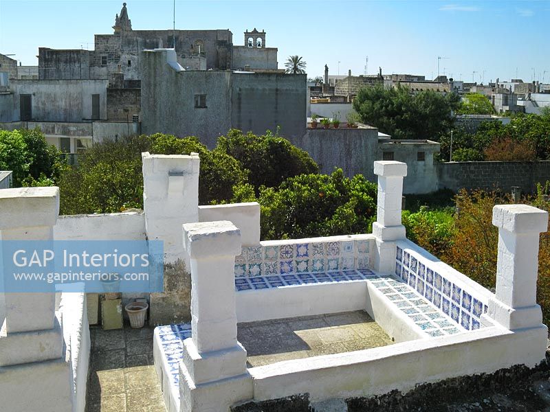 Roof terrace with blue tiles
