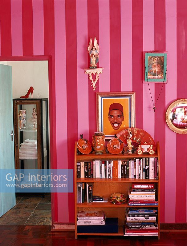 Room with bright striped wallpaper
