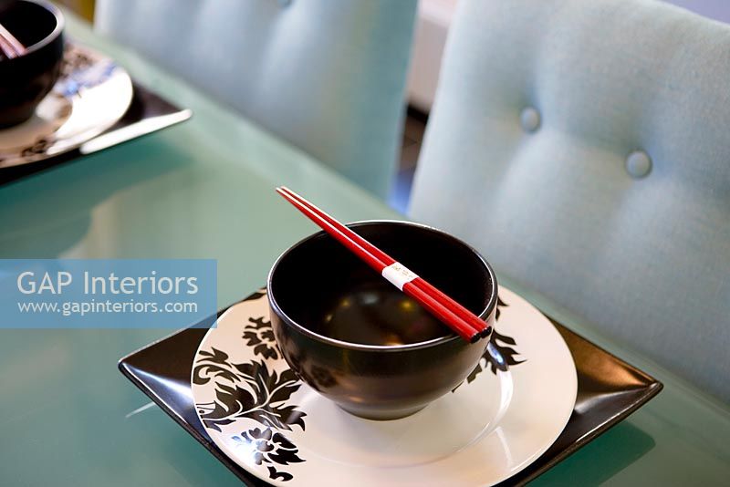 Contemporary Dining Table with Place Settings and Chopsticks
