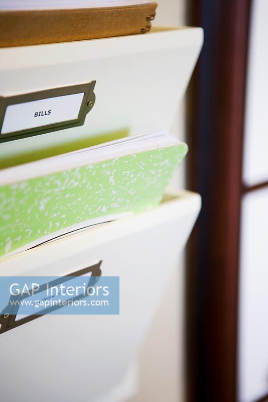 Wall Mounted File Organizer with Green Notebook