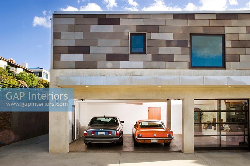 Exterior of Modern Home Garage and Cars