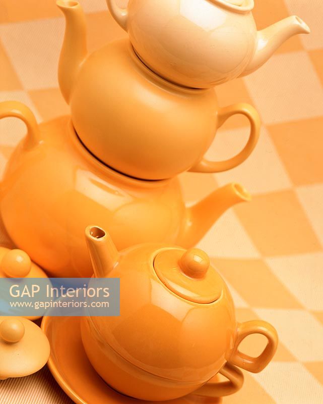 Stack of teapots, close-up