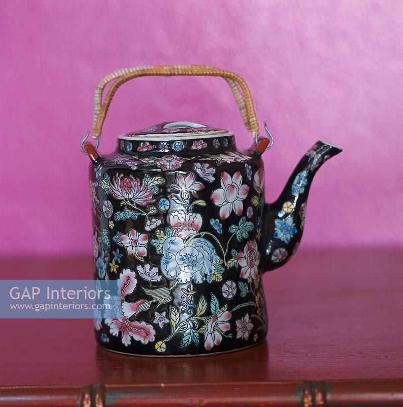 Floral pattern tea pot, close-up