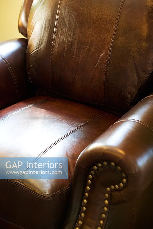 Detail brown leather armchair