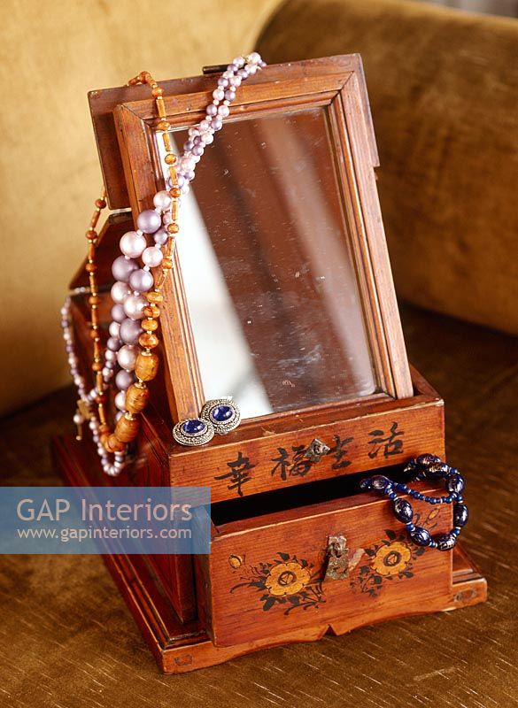 Vintage jewelry box with beaded necklaces