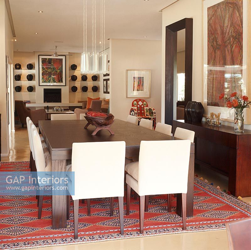 Interior of dining room with modern furniture