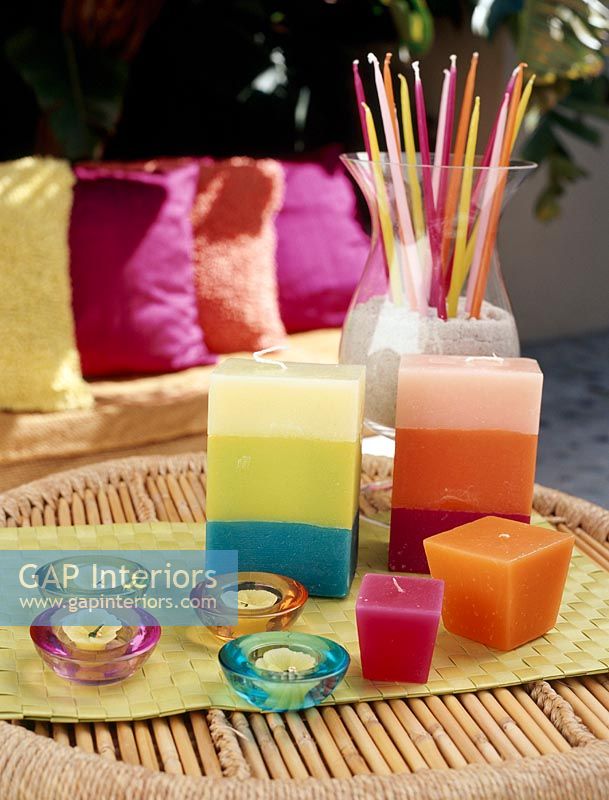 View of varieties of candles close-up