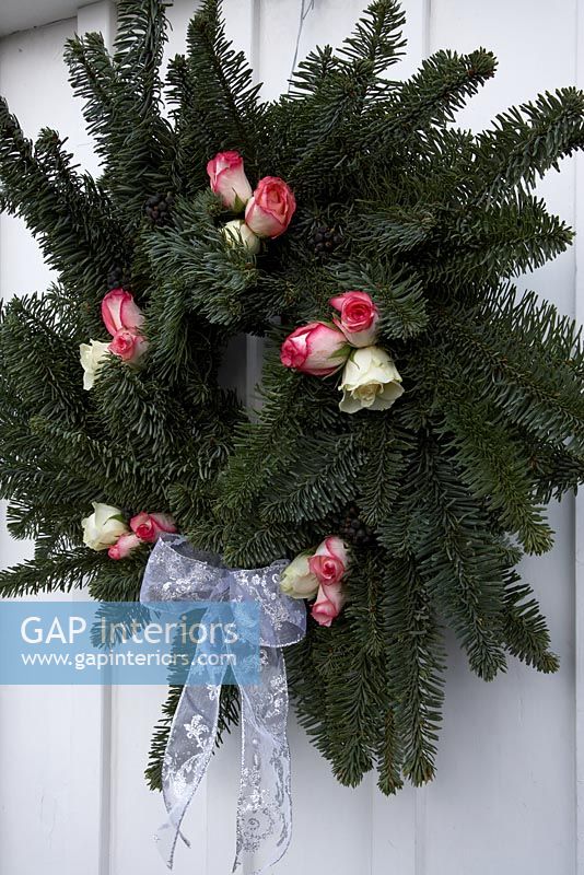 Detail of Christmas wreath on door