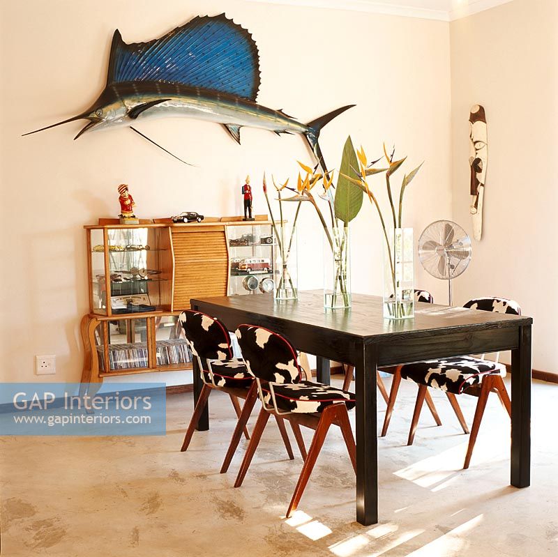 Dining room with stuffed fish