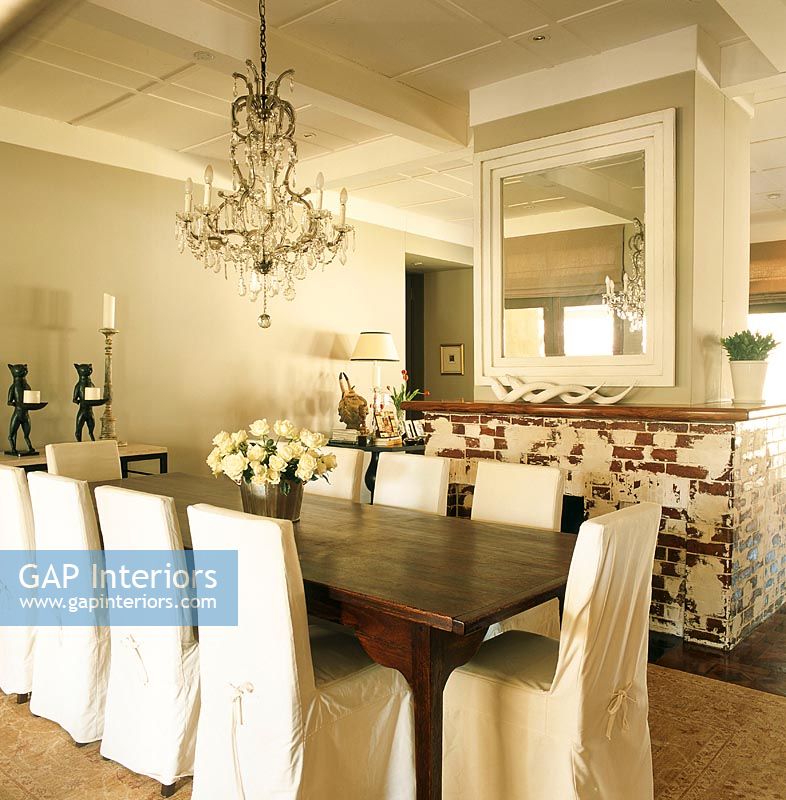 Dining room with dining table and chandelier