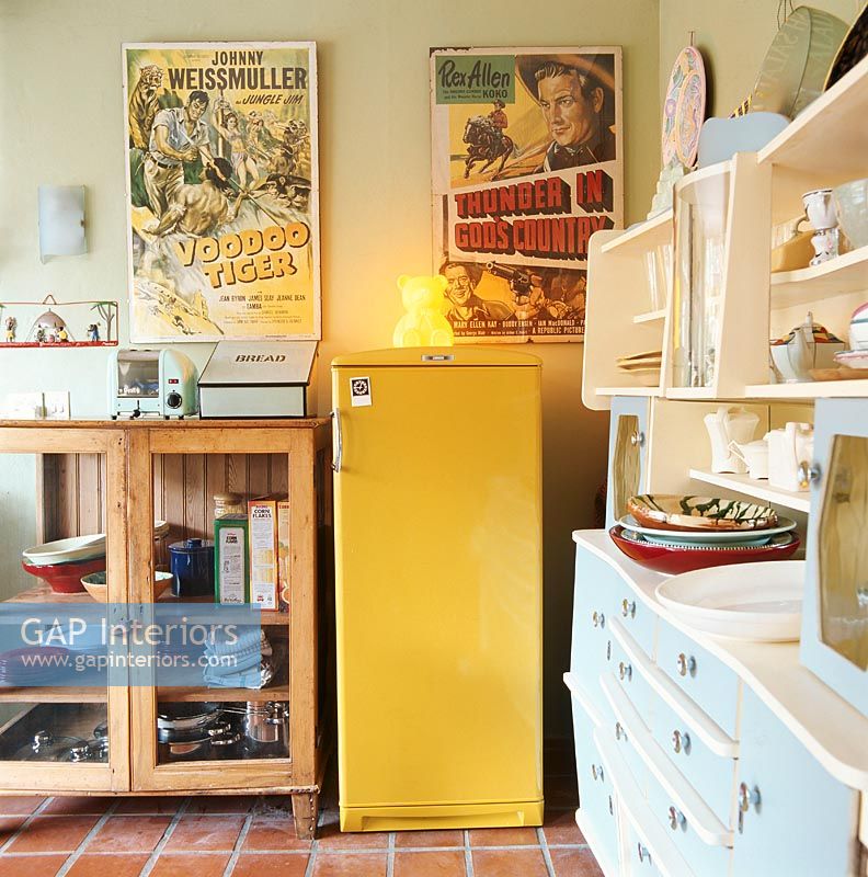 Yellow refrigerator in kitchen