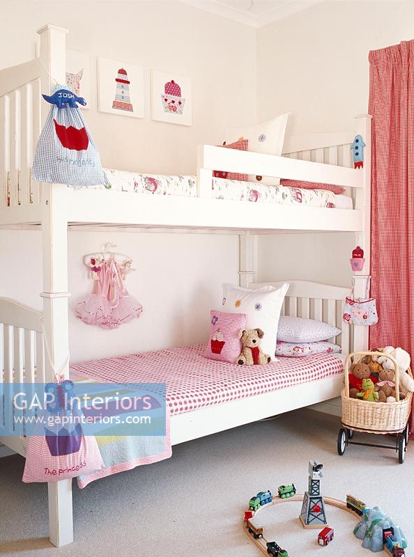 Toys and bunk bed in bedroom 