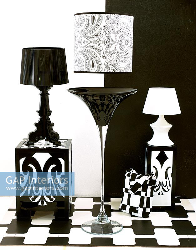 Collection of black and white lamps