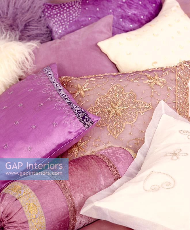 Pile of purple cushions