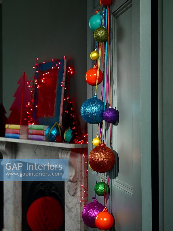 Colourful Christmas baubles in glass