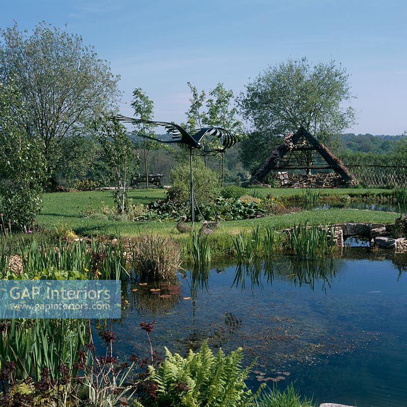 Pond in large country garden 