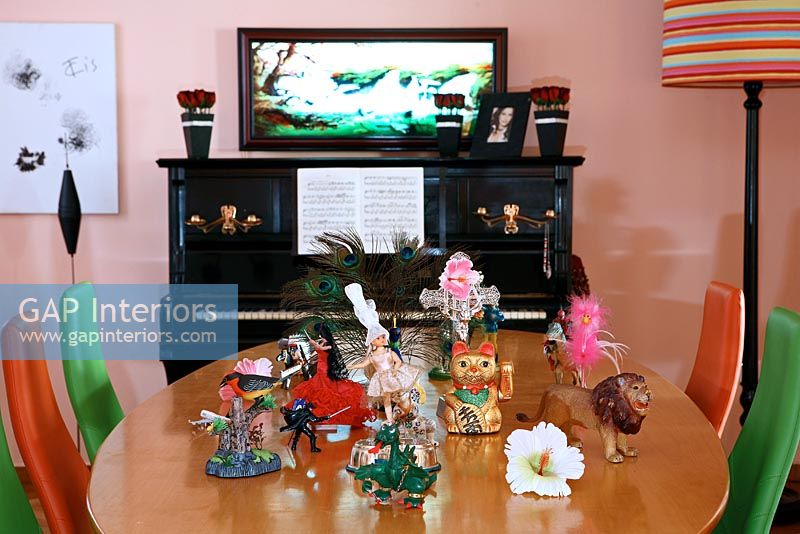 Collection of ornaments on dining table 