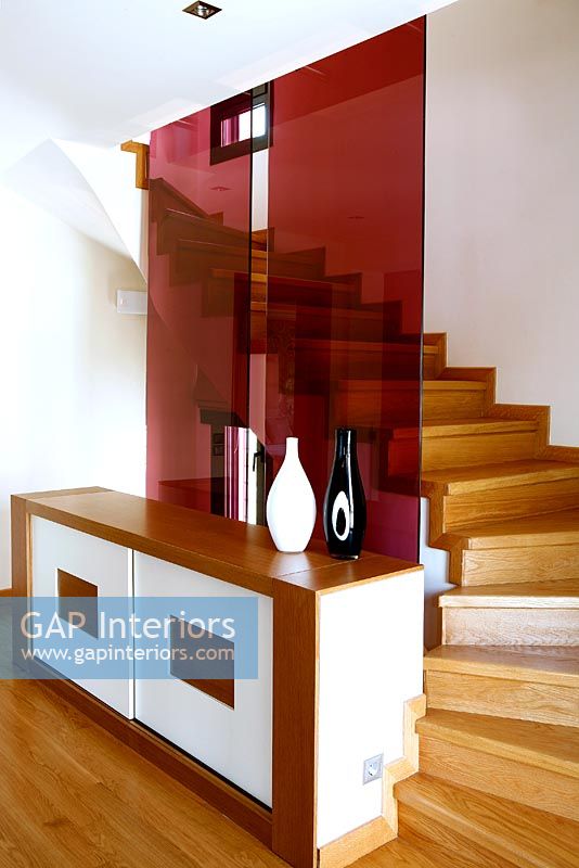 Modern wooden staircase and hallway 
