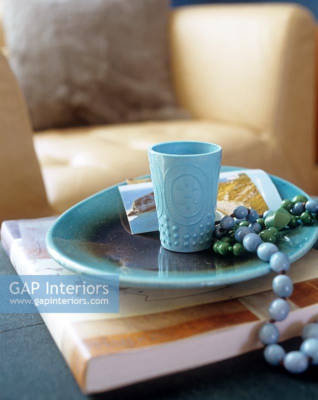turquoise cup, plate and accessories detail 
