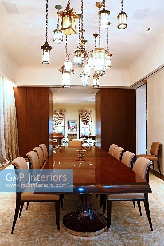 Modern dining room with display of lights