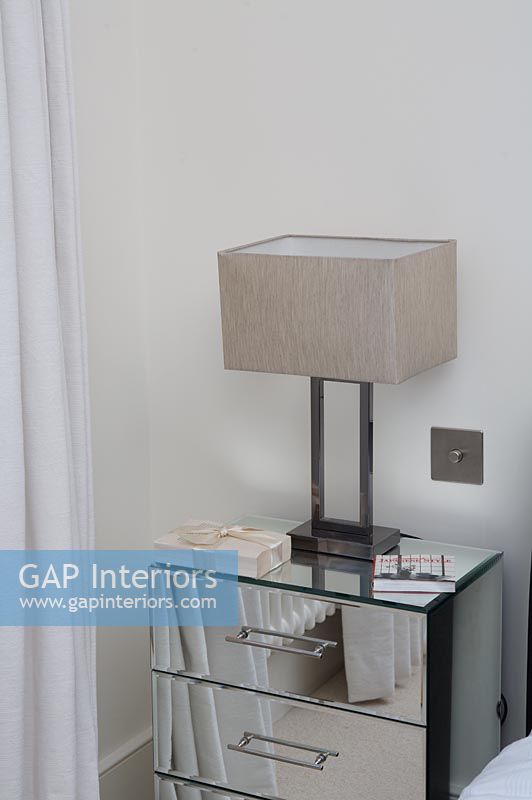 Modern bedside table and lamp, detail