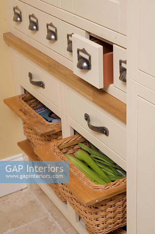 Drawers and baskets in modern kitchen