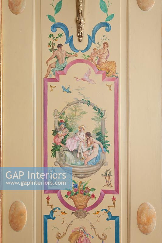Ornately painted wall panels, detail