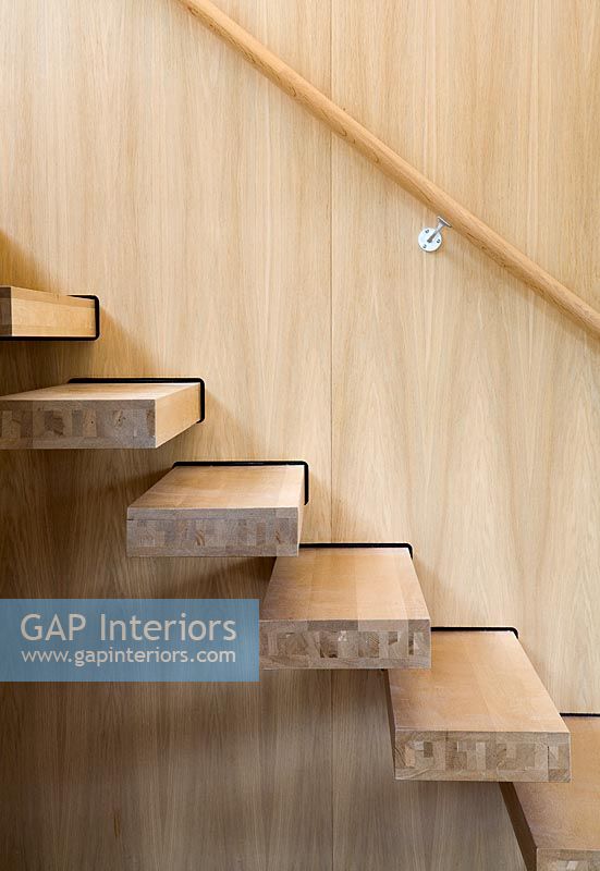 Modern wooden staircase, detail 