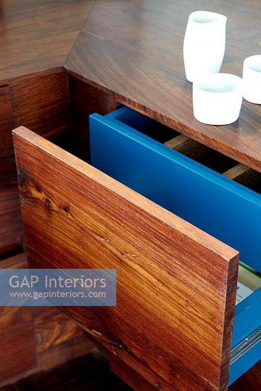 Modern wooden kitchen drawers, detail 