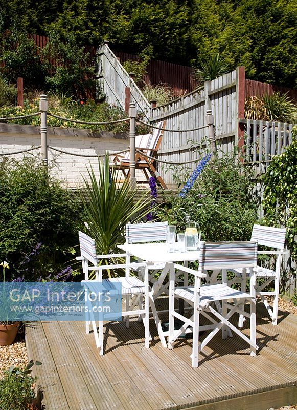 Modern garden furniture on decked platform