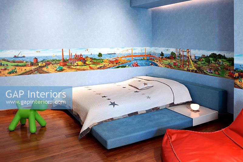 Modern childrens bedroom with painted walls
