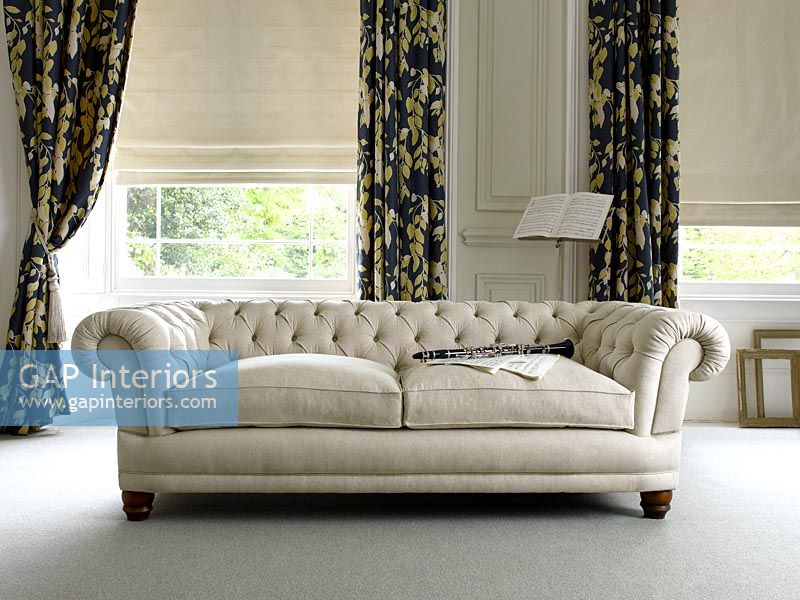 Chesterfield style sofa in living room
