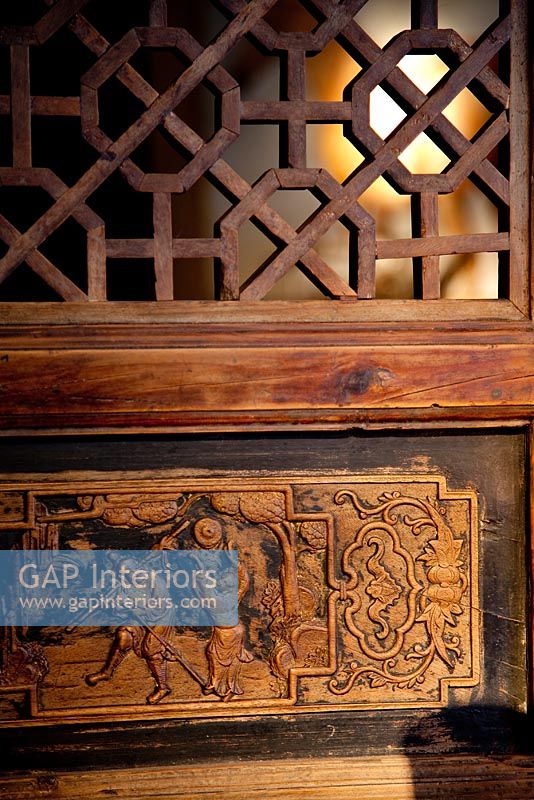 Oriental wooden screen, detail