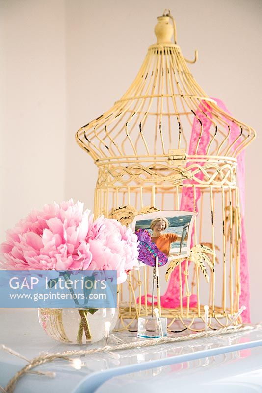 Bird cage and Peonies