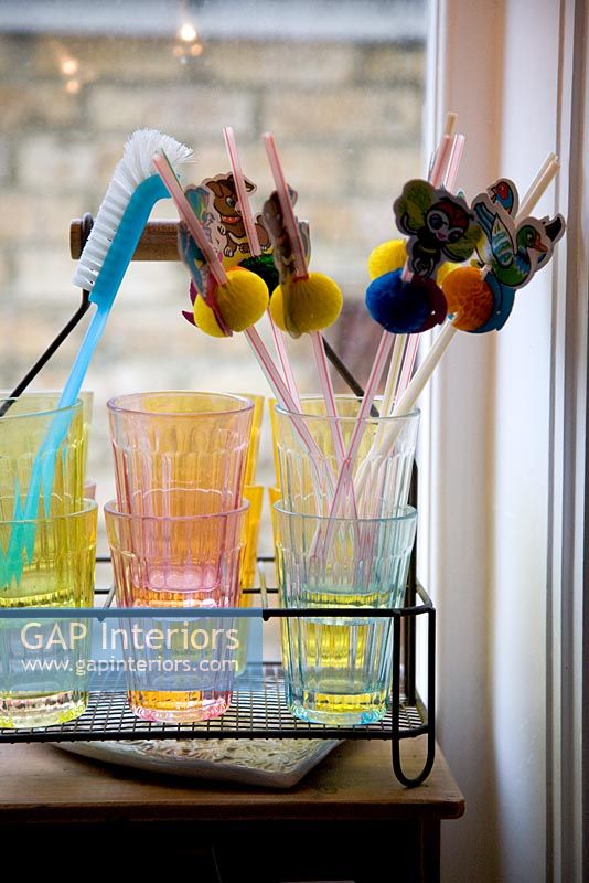 Colourful glassware and decorative straws 