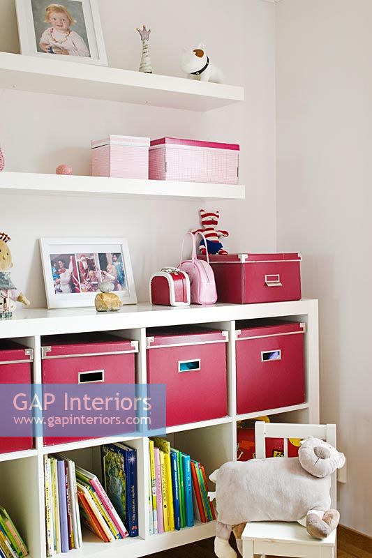 Storage units in modern childs room