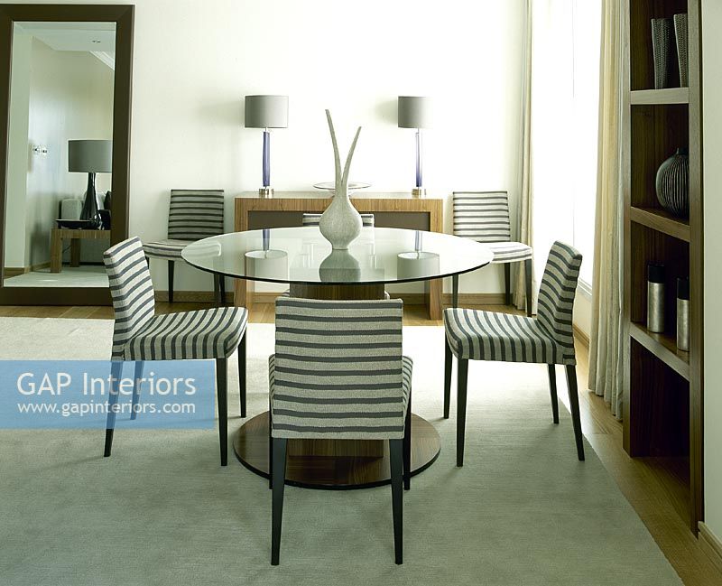 Modern dining room with stripy chairs