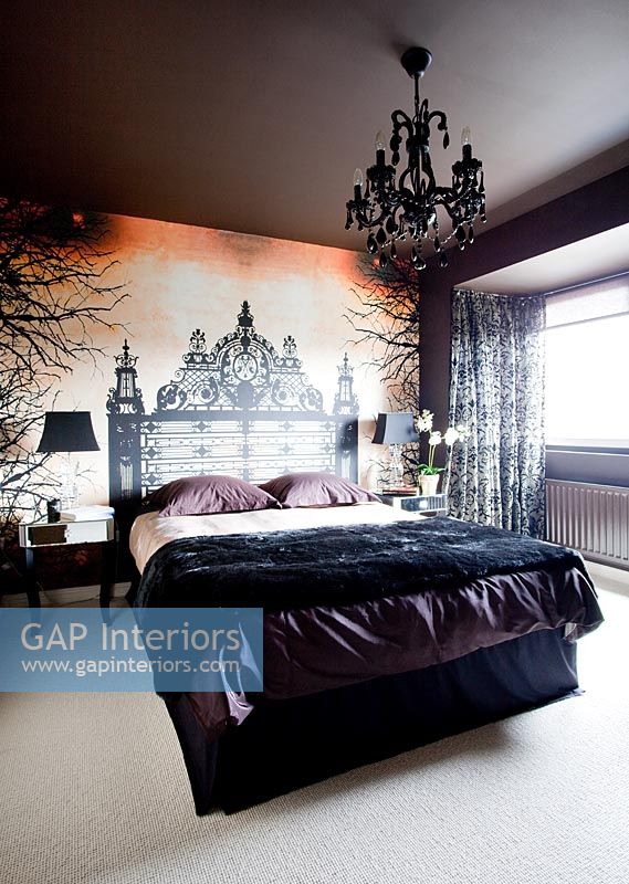 Modern bedroom with mural feature wall 
