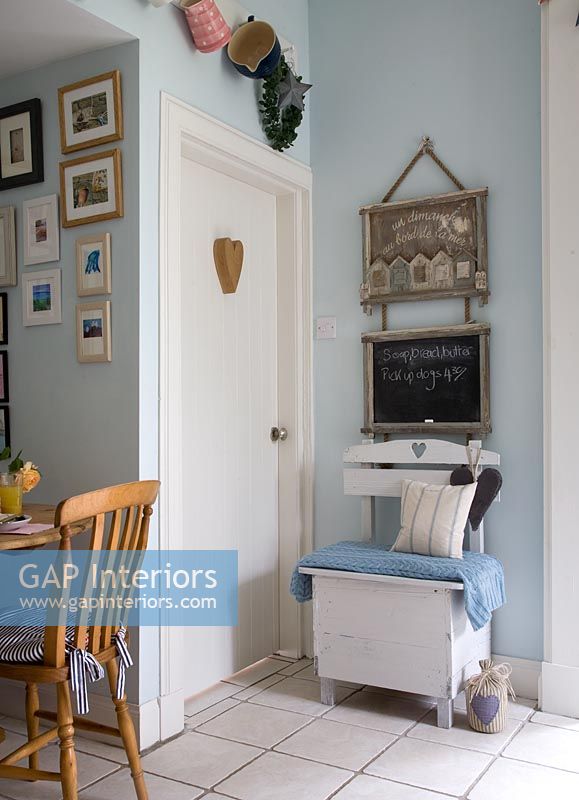 Painted bench in country kitchen