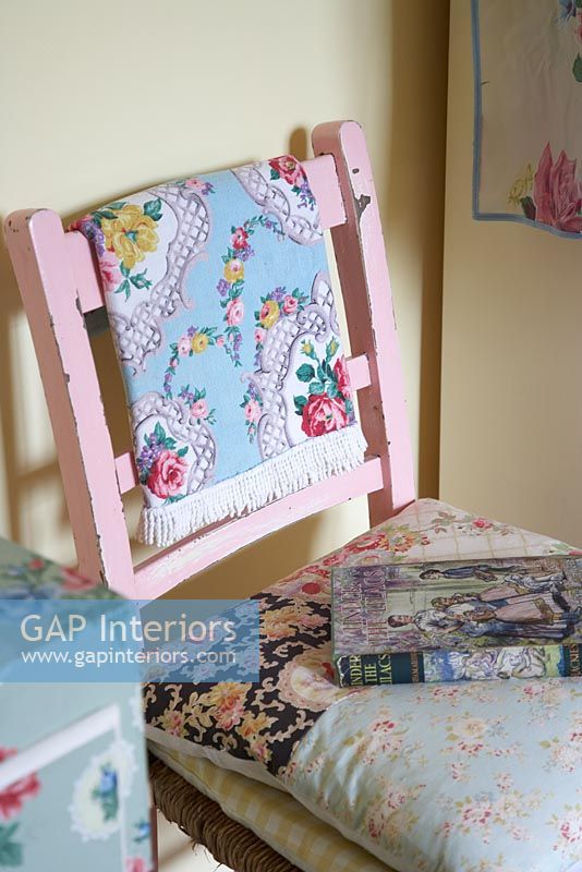 Detail of floral fabric on vintage chair
