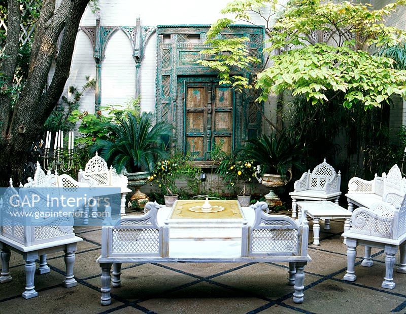 Ornate garden furniture on terrace 