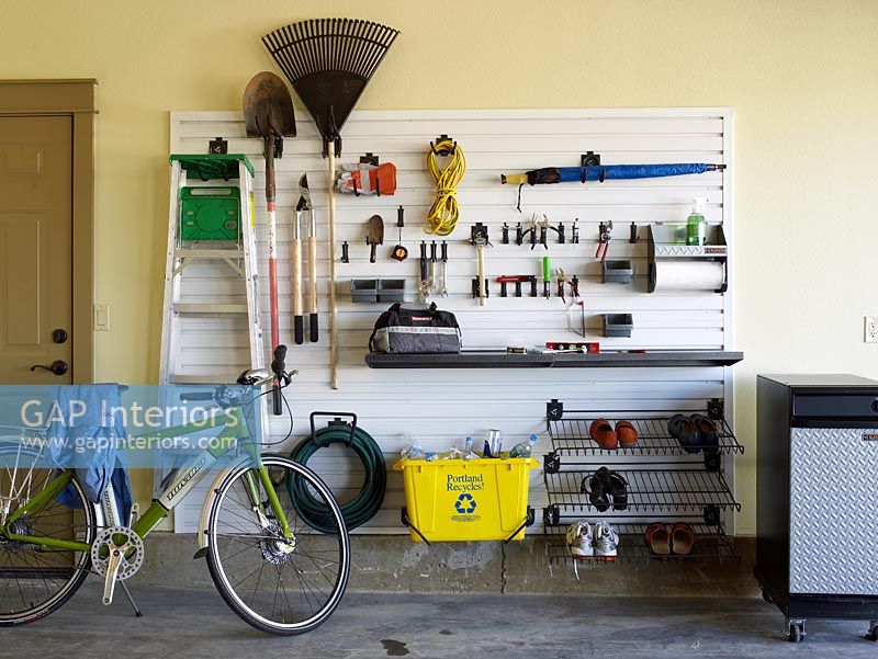 Bicycle and tools in garage 