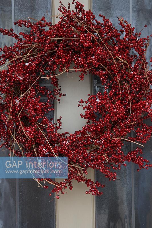 Detail of Christmas wreath on front door 