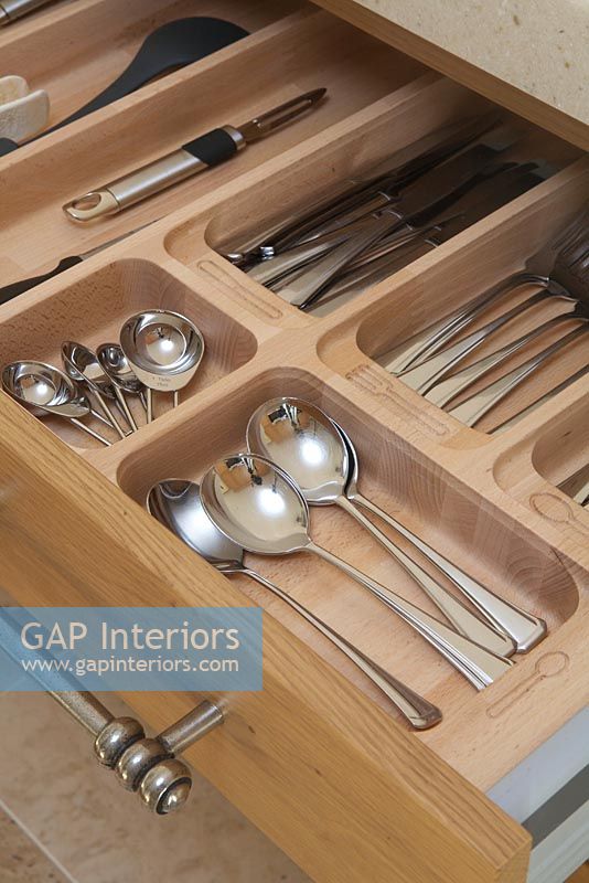 Detail of modern cutlery drawer 