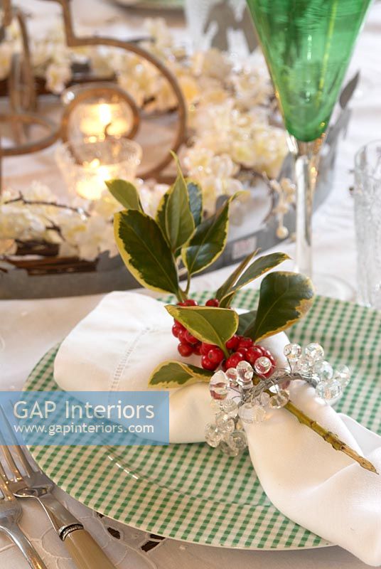 Decorative napkin ring at Christmas table 