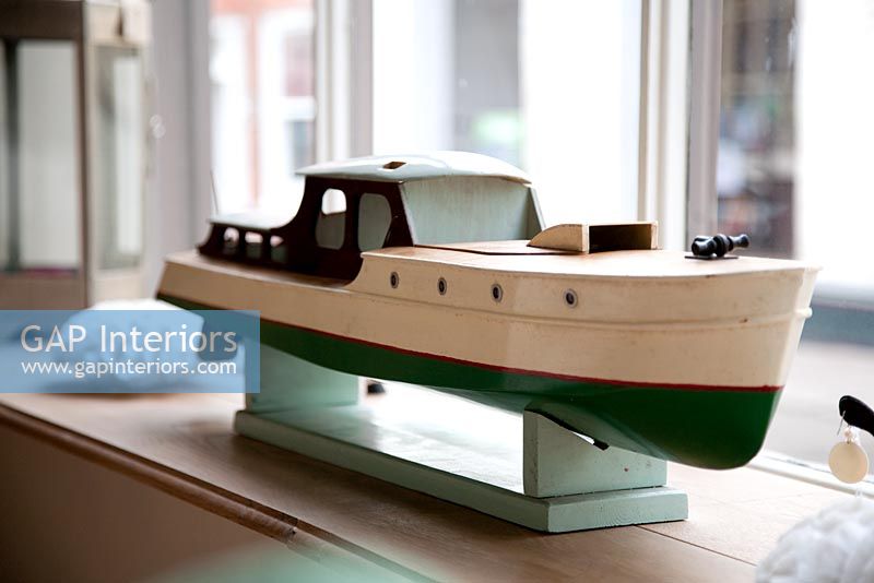 Detail of model boat on windowsill 