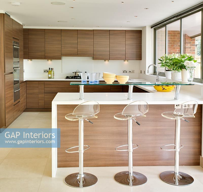 Modern kitchen with barstools 